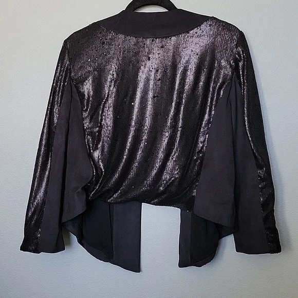 Anthropologie NWT Shonda black sequin cropped blazer jacket Large